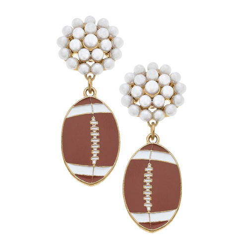 Get ready for Game Time in our new Football Pearl Cluster Enamel Dangles.&nbsp; Featuring gold accents and gold metal plating our new dangles showcase classic elegance for everyday wear.