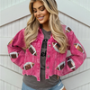 Step up your game day style with our Football Sequin Corduroy Jacket in hot pink! This vibrant, eye-catching color adds a fun twist to your sporty look, while the lightweight corduroy keeps you cozy during those cool fall days or early morning practices. Perfect for showing off your playful spirit, this jacket will have you shining bright and cheering loud in style. Get ready to turn heads and be the star of the stands!