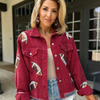 Step up your game day style with our Football Sequin Corduroy Jacket in Maroon! This bold, deep burgundy shade is sure to catch eyes in the crowd, while the lightweight corduroy keeps you comfy during those crisp fall days or early morning practices. Perfect for adding a playful, standout touch to your wardrobe, this jacket will have you feeling confident and ready to cheer on your team in style. Get ready to be the star of the stands!