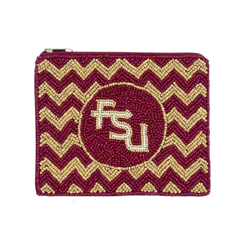 Saturdays Fits in Tally just got better!  Elevate your clear bag status and show off your Seminoles spirit when accessorizing your Game Day look with our uniquely beaded FSU zip coin bags.
