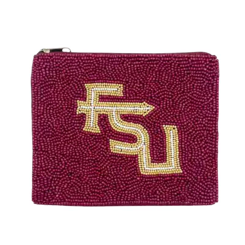 Saturdays Fits in Tally just got better!  Elevate your clear bag status and show off your Seminoles spirit when accessorizing your Game Day look with our uniquely beaded FSU zip coin bags.