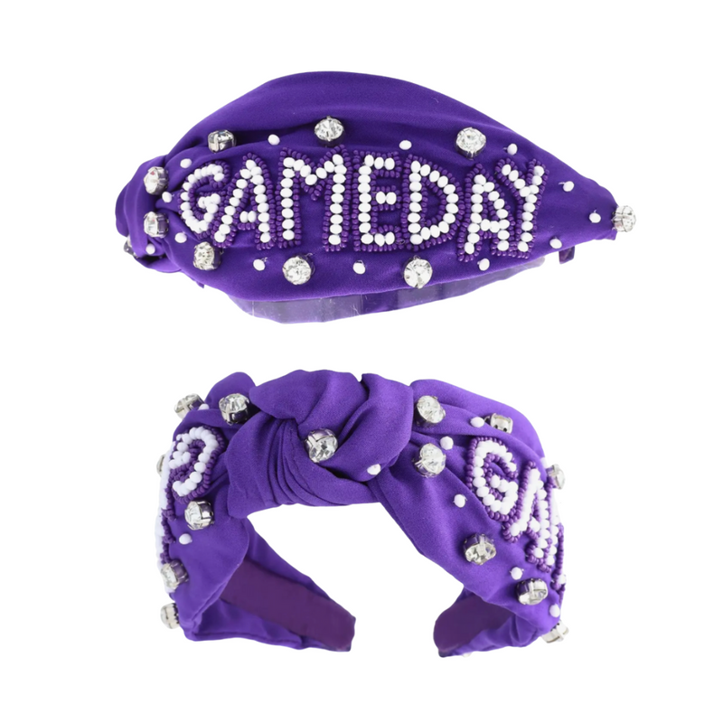 GAME DAY BEADED EMBELLISHED HEADBAND - PURPLE/WHITE