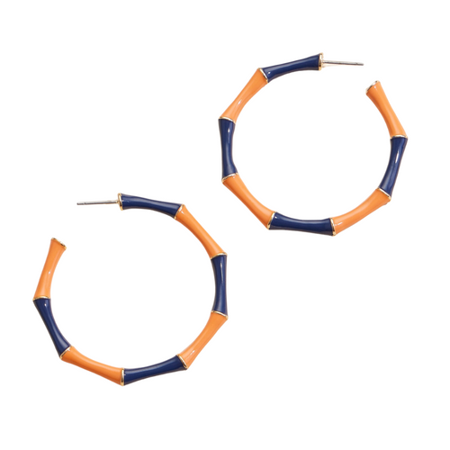 Be the cutest one at the tailgate this season with these adorable orange and navy color block hoops!

These Gameday hoops are a playful design make them a must-have accessory for any sports lover. &nbsp;Available in 6 classic team colors.