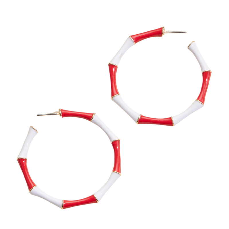 Cheer your favorite team on from the stands in these oh-so cute red and white gameday hoops!

Perfect for any sports fan, these earrings combine vibrant colors with a playful design, making them an ideal accessory for game day or any occasion where you want to flaunt your love for your team. &nbsp;Available in 6 classic team colors.