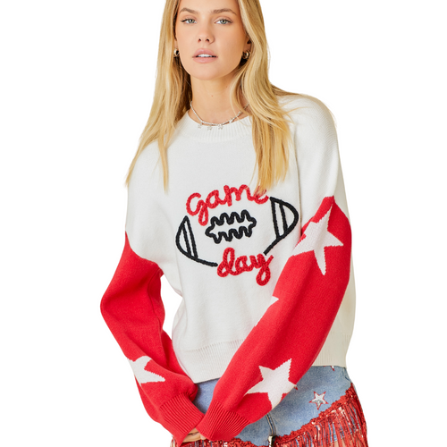 It's Game Time and we love when comfy-meets-statement! &nbsp;

Score a fashion touchdown with our Game Day Sweater! Crafted with cozy materials, this sweater is perfect for cheering on your favorite football team. With an trendy oversized fit , you'll be the MVP of game day style.&nbsp;