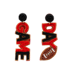 The perfect accessory to coordinate with your Friday Night Lights ensemble or Saturday tailgate style.  Elevate your Game Day look with our dual team colored Game Day Football beaded dangles! 
