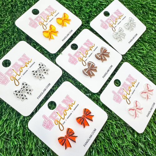 Glitter + Shine On The Sidelines When Wearing Our GameDay Glitter Glam Sports Ball stud bow earrings. &nbsp;Sporty + Chic, They Will have You Ready For Game Time!

Super lightweight and comfortable, you'll forget you have them on.