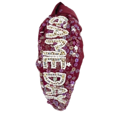 Our NEW sequin&nbsp;beaded team colored "Game Day" headbands, feature a trendy knot design and are adorned with sparkling sequins and dual colored beads.