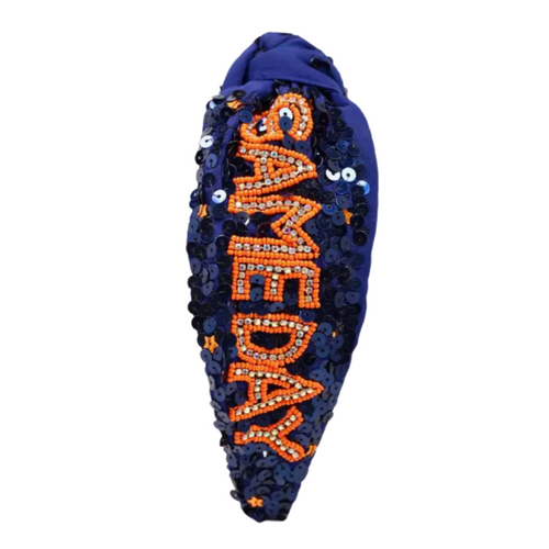 GAMEDAY SEQUIN BEADED HEADBAND - NAVY/ORANGE