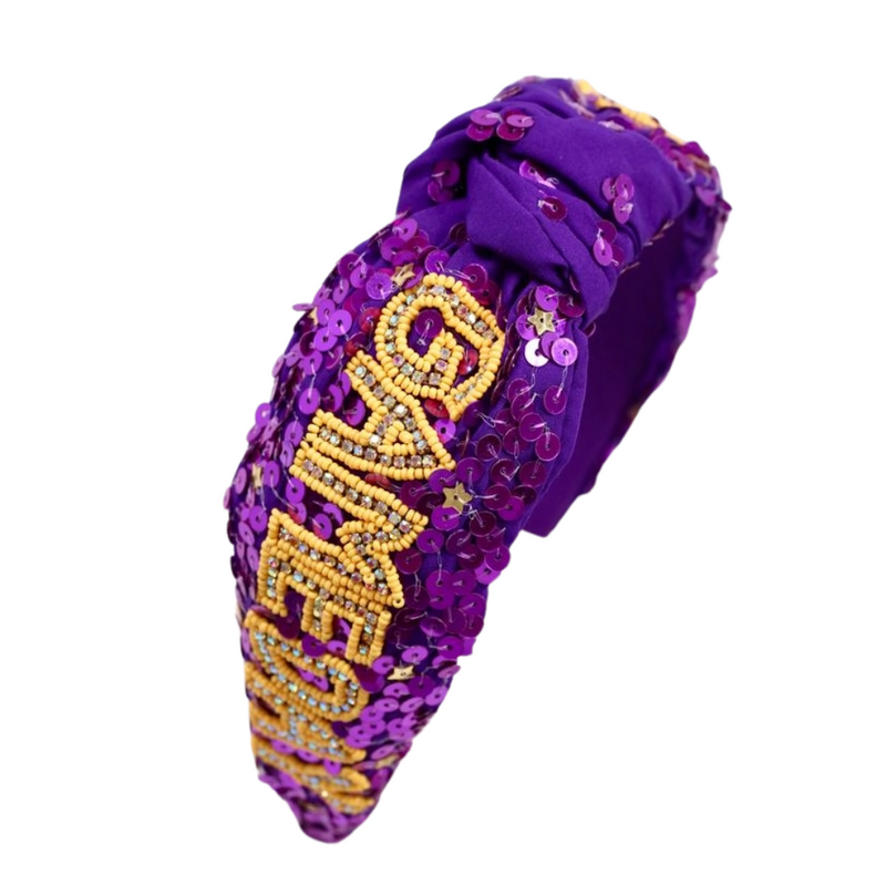 Our NEW sequin&nbsp;beaded team colored "Game Day" headbands, feature a trendy knot design and are adorned with sparkling sequins and dual colored beads.