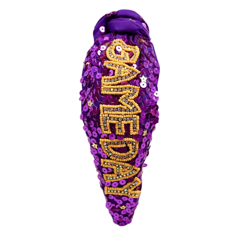 Our NEW sequin&nbsp;beaded team colored "Game Day" headbands, feature a trendy knot design and are adorned with sparkling sequins and dual colored beads.
