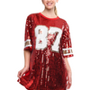 GAMEDAY SEQUIN #87 JERSEY DRESS/TUNIC/TOP - RED/GOLD/WHITE