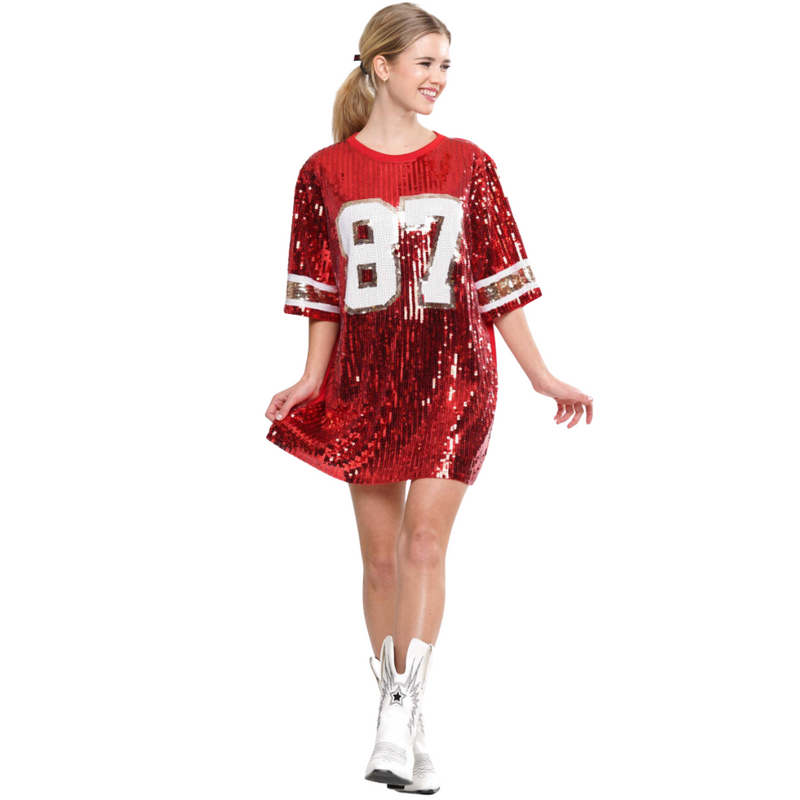Red and white jersey dress shop