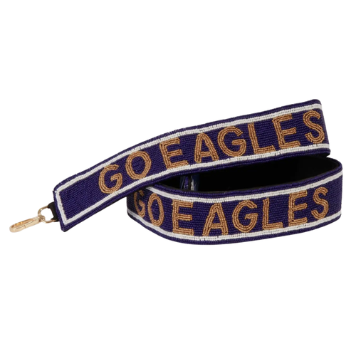 Show your EAGLE Pride!&nbsp; A perfect accessory for any devoted fan, this beaded bag strap uniquely displays your allegiance to the EAGLES!&nbsp; &nbsp;Be glam in the stands when you elevate your clear bag status and accessorize your Game Day look with our GO EAGLES cross body bag strap.&nbsp;