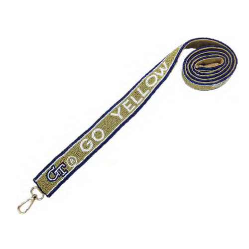 Elevate your clear bag status and show off your Yellowjacket spirit by accessorizing your Game Day look with our uniquely beaded GT GO YELLOW logo bag strap.