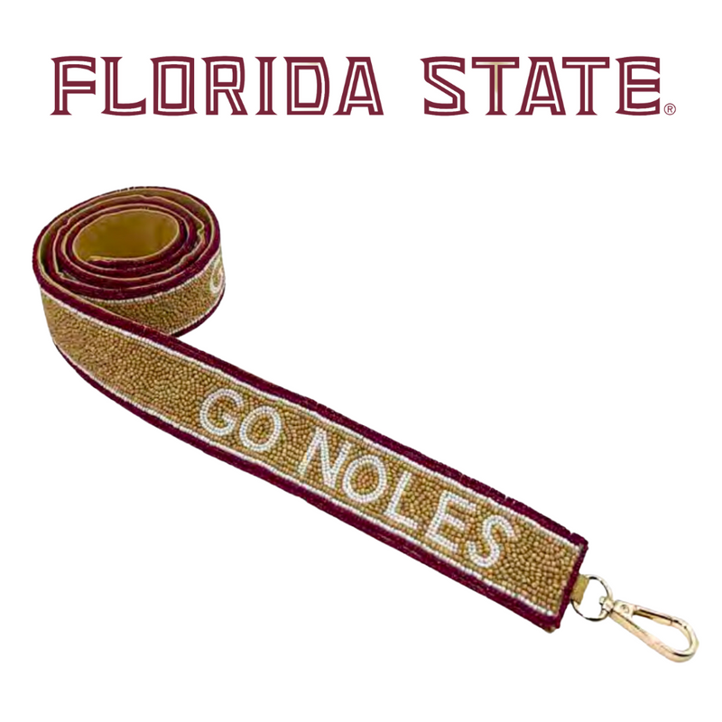 Saturdays Fits in Tally just got better!  Elevate your clear bag status and show off your Seminoles spirit when accessorizing your Game Day look with our uniquely beaded GO NOLES bag straps.