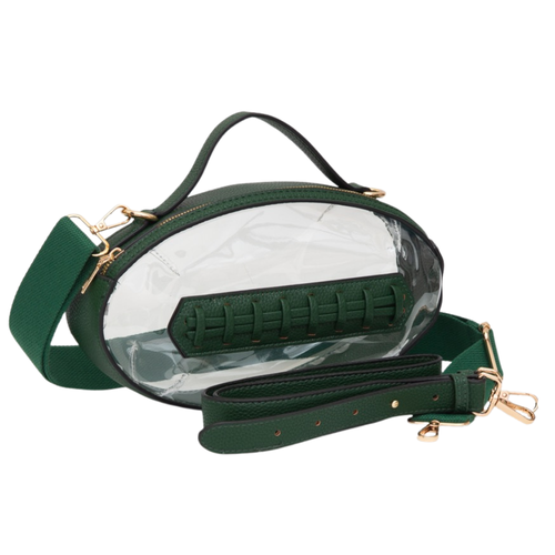 Our new Football Shaped Clear Bag perfectly blends function and fashion, meeting stadium regulations with a chic design. It features a durable PVC body, secure zipper closure, and nterchangeable strap, keeping your essentials stylish and secure on game day.&nbsp;
