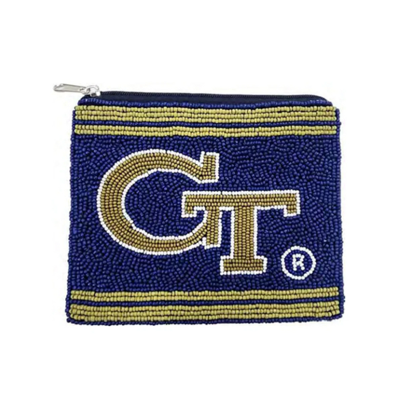 Follow the "Ramblin'Wreck" into Bobby Dodd Stadium...Elevate your GameDay look when styling your clear bag with our uniquely beaded Georgia Tech collegiate zip coin bag.

Stadium sized approved!! &nbsp;Coin bag features a&nbsp;secure zip closure that keeps your&nbsp;cash, credit cards, lipstick, keys + more safe at the game!