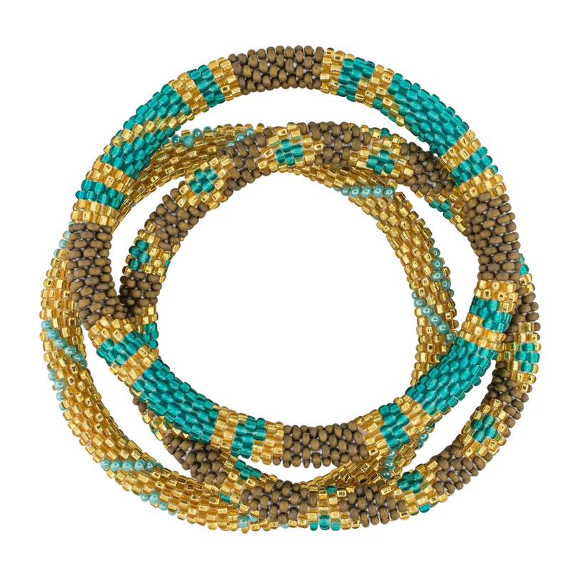 Game Day Trio Roll-On® Bracelets Gold + Teal + Brown