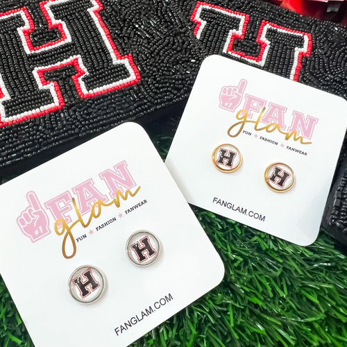 Be the talk of the stands when you arrive wearing your Rockwall-Heath H Logo stud earrings.  Custom created with Heath Hawks colors, they are the perfect earring for fans of all ages.  Available in two sizes with your choice of classic gold or silver accents.
