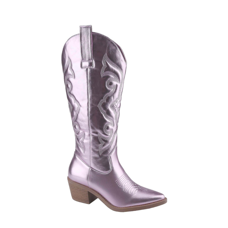 KACEY EMBROIDERED COWGIRL BOOTS - PINK METALLIC