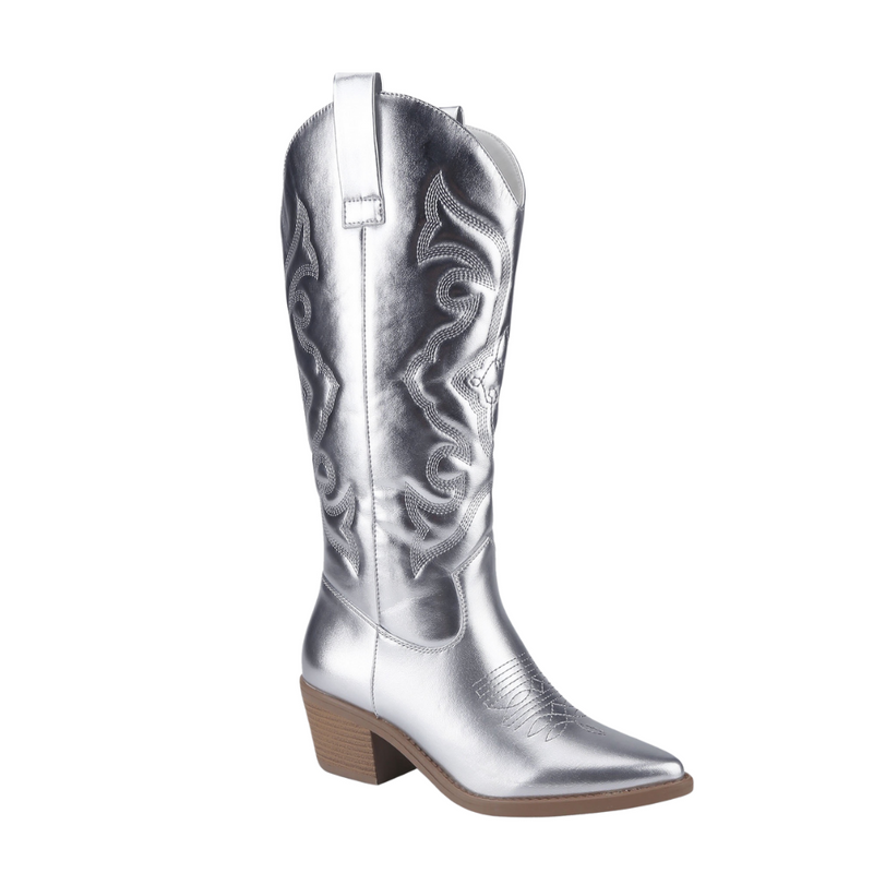 New to the GameDay Line Up!&nbsp; &nbsp;Our Kacey Embroidered Cowgirl Boots will be the finishing touch to your head-to-toe GameDay style.&nbsp; &nbsp;&nbsp;

Available in 4 collectable colors, Pink Metallic, Silver Metallic and Classic White and Black.&nbsp;