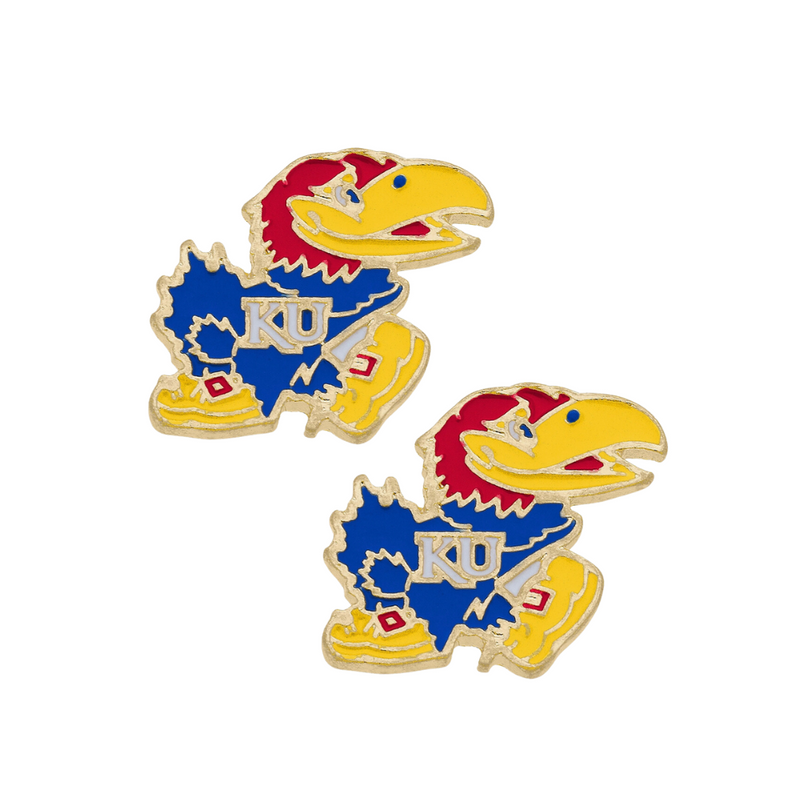 Cheer on your favorite Jayhawks in style. &nbsp;Get game day GLAM in our new Kansas enamel logo stud earrings for the perfect add-on to your Game Day ensemble.

Rock Chalk Jayhawk Go KU! &nbsp;Meet Us On Mass, Cause Game Days In&nbsp;Lawrence Is The Only Place To Be!