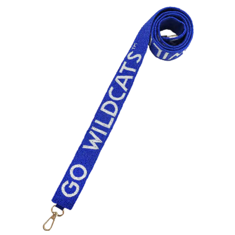 So give a cheer for Big Blue!  It's GameDay and what a great way to elevate your clear bag status when you accessorize your Wildcat fit with our uniquely beaded Go Wildcats bag strap.