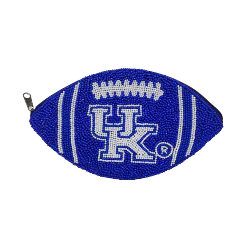Elevate your clear bag status and show off your BIG BLUE spirit when accessorizing your Game Day look with our uniquely beaded UK Kentucky football coin bag.