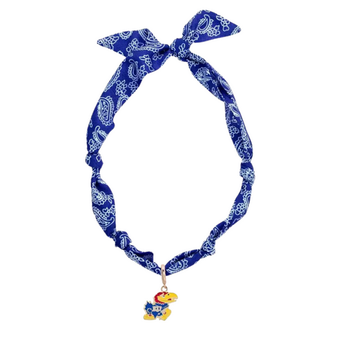 Show your Jayhawks pride with this playful Kansas Jayhawks Logo Bandana Scarf Necklace. Combining the classic charm of a bandana with a stylish necklace design, it adds a fun, preppy twist to any outfit. Perfect for game day or everyday wear, it’s a unique way to cheer on your team with flair. Rock Chalk!
