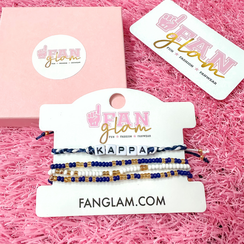 Stack your sorority spirit with the perfect arm candy to rep your sorority in style. &nbsp;Select our classic sorority braided strand for a simple, everyday vibe — or go full-on bold with our 4-strand stack, featuring a mix of stretchy beaded bracelets in fun colors and gold shimmer accents. &nbsp;

Whether you’re dressing up for bid day, big/little reveal, or just flexing your chapter pride, this set has you covered.&nbsp; Wear one or wear them all!