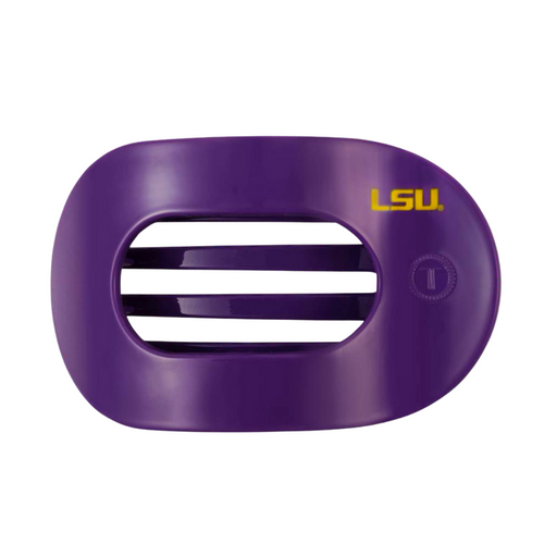 Unwind and relax with the new TELETIES Flat Round Hair Clip! Designed with the same innovative material that is nearly unbreakable, this clip is perfect for lying down, doing yoga or simply laying back without discomfort.&nbsp;Hold your hair and enhance your style with the new Louisiana State University TELETIES Clip! Geaux Tigers! &nbsp;