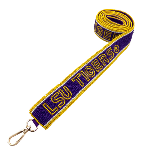 Let's Geaux Tigers!  Be the talk of the tailgate when you arrive wearing our LSU Tigers beaded bag strap.  The perfect Game Day accessory to elevate your clear bag and show your team spirit!