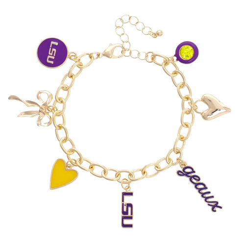 Celebrate your LSU Tigers spirit with this shiny gold charm bracelet, decked out in colorful enamel icons that capture the team's energy. It's the perfect playful accessory to brighten your day and show off your school pride wherever you go!