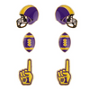 Your team pride at your fingertips! Our brand new dual colored enamel stud earrings feature a helmet, football and a #1 foam finger! Perfect size for ear stacking and great&nbsp;for all ages, the little ones will love wearing these&nbsp;as well!