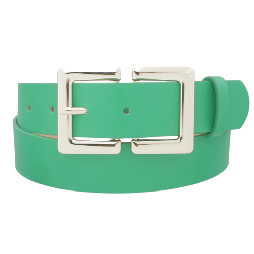 Elevate your game day style with this vibrant green fashion belt, featuring a sleek gold rectangular metal buckle.&nbsp;&nbsp;Whether you’re heading to the stadium or just want a subtle pop of spirit in your everyday outfit, this belt is the ideal accessory to tie your whole look together. Available in 3 bold game day colors!