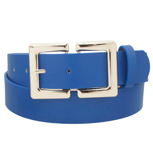 Elevate your game day style with this vibrant blue fashion belt, featuring a sleek gold rectangular metal buckle. &nbsp;Whether you’re heading to the stadium or just want a subtle pop of spirit in your everyday outfit, this belt is the ideal accessory to tie your whole look together.&nbsp;