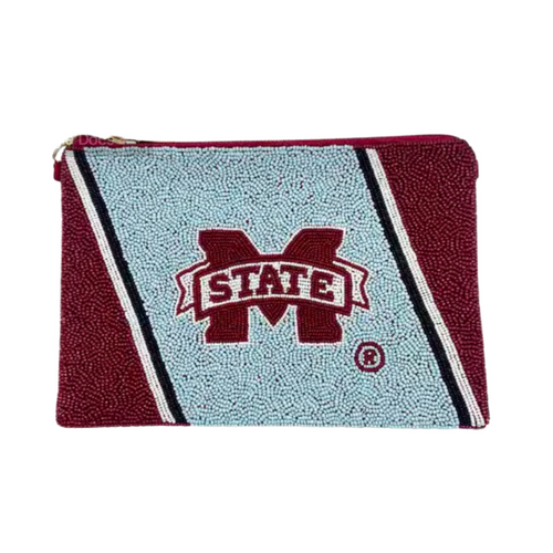 Hail State! Show your true maroon team spirit when accessorizing your Game Day look with our uniquely beaded Mississippi State mini clutch. Let's Go Dawgs!