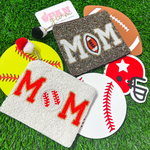 Sporty, Chic + A Proud Mom in-between!  Our Brand New Sports Ball Beaded Coin Bags Will have You Ready For Game Time!   Show your love for the game, when you elevate your clear bag status with our Baseball Mom OR Football Mom coin bags  Stadium Approved!  Roomy interior with a zip top closure to safely secure your cash, credit card, lipstick, keys + more!
