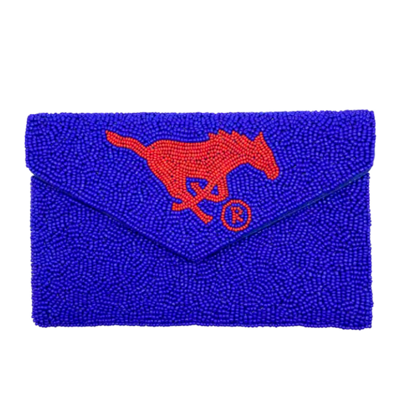 Meet Us At The Boulevard, Cause Saturdays Are For The Stangs!   Pony Up And Accessorize Your Game Day Look With Our Uniquely Beaded Mustangs Mini Clutch.  Stadium sized approved!!  Our Mini clutch features a secure snap closure that keeps your cash, credit cards, lipstick, keys + more safe at the game!