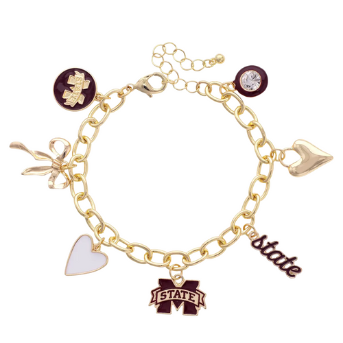 Show your team pride with the Mississippi State Bulldogs Enamel Icons Charm Bracelet. This gold-plated bracelet sparkles with colorful enamel charms featuring the iconic logo and spirited symbols. Perfect for stacking on game day or adding a playful touch to your everyday look, it’s a fun way to celebrate your Bulldogs all season long. Available for pre-order now!