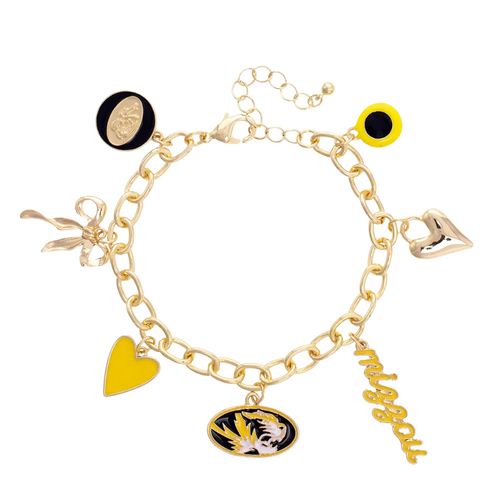 Celebrate your Missouri Tigers spirit with this shiny gold charm bracelet! Packed with colorful enamel icons, it’s a playful and stylish way to keep your team close wherever you go. Perfect for fans who love to mix fun and fashion every day.
