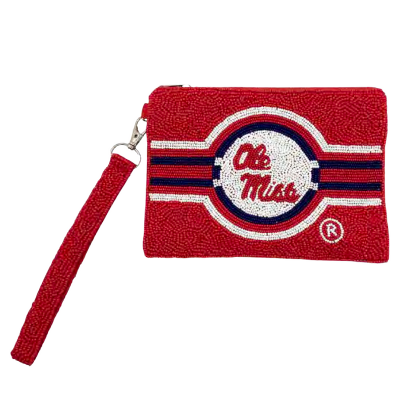 Are You Ready?!  Hell, yeah! Damn Right! Hotty Toddy, Gosh Almighty We've Got Your Game Day Glam That's Right!  Rebels, it's time to elevate your tailgate glam by accessorizing your Game Day look with our uniquely beaded Ole Miss beaded wristlet!