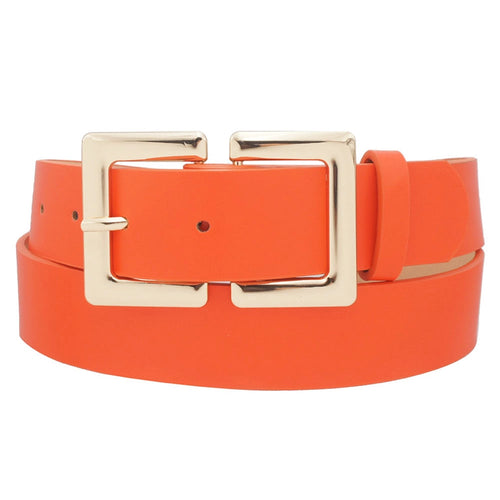 Elevate your game day style with this vibrant orange fashion belt, featuring a sleek gold rectangular metal buckle. &nbsp;Whether you’re heading to the stadium or just want a subtle pop of spirit in your everyday outfit, this belt is the ideal accessory to tie your whole look together. Available in 3 bold game day colors!