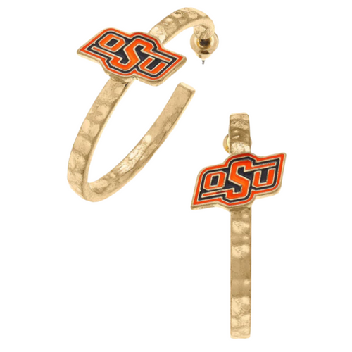 Cheer on your favorite Cowboys in style. Get game day GLAM in our new OSU enamel hoop earrings for the perfect add-on to your Game Day ensemble. Whether you are watching the game from home or snacking on cheese fries at Eskimo Joe's before the game. Show off your OSU spirit and help cheer on our Cowboys and Cowgirls!