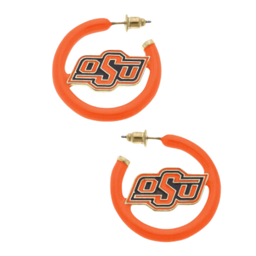 Cheer on your favorite Cowboys in style. &nbsp;Get game day GLAM in our new OSU enamel hoop earrings for the perfect add-on to your Game Day ensemble.