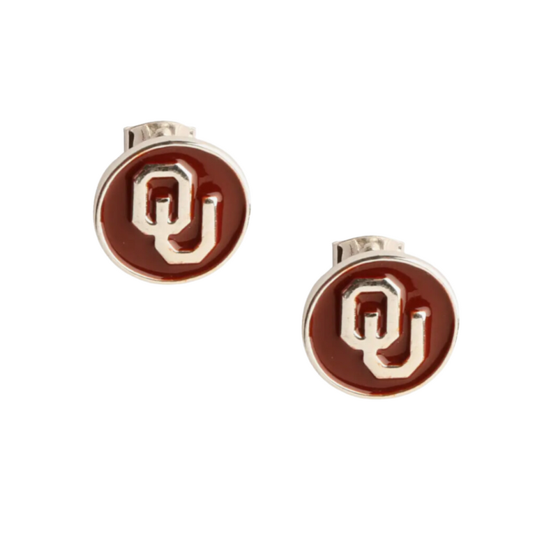 It's Game Day in Norman and time to show off your Sooners spirit!  Get ready for the big game in our OU Oklahoma Logo enamel studs!  Lightweight and easy to wear all day game day!   