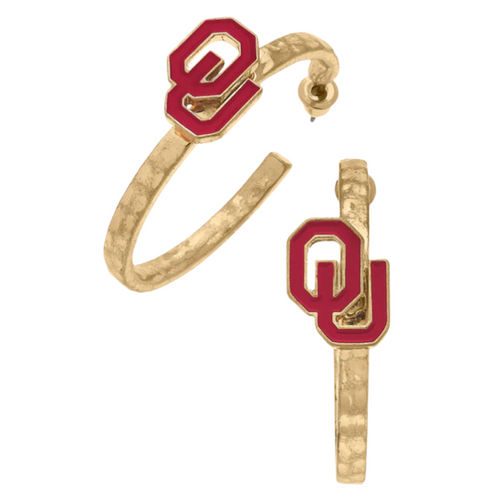 Boomer Sooner...It's Game Day there's no better time to elevate your head-to-toe tailgate style. Accessorize your GameDay fit with our new OU Oklahoma Game Day Collegiate Enamel Hoop Earrings!