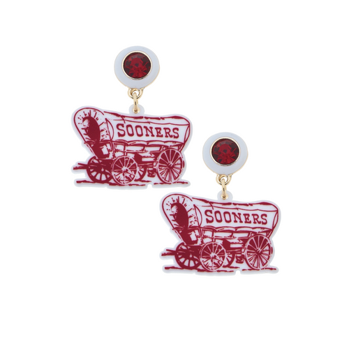 Show your team spirit with the Oklahoma Sooners Sooner Schooner Wagon Resin Earrings in vibrant crimson and white. These playful earrings feature the iconic Sooner Schooner mascot, adding a fun and lively touch to your game-day outfit. Perfect for fans who want to celebrate in style and stand out in the crowd.