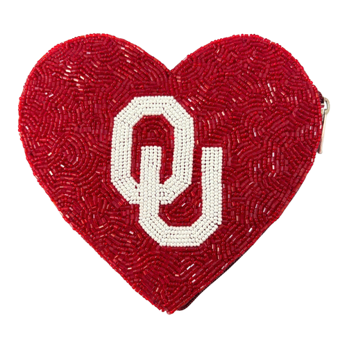 Fall in LOVE with your OU Sooners all over again with our unique OU Heart Beaded Coin Bag with side zip. Our exclusive heart design slides perfectly in your clear stadium bag to give it that extra glam! With beautiful beading on both sides, you'll shine from all angles!

Lightweight, eye-catching, and full of team pride, this is the perfect grab-and-go piece for every game day event!